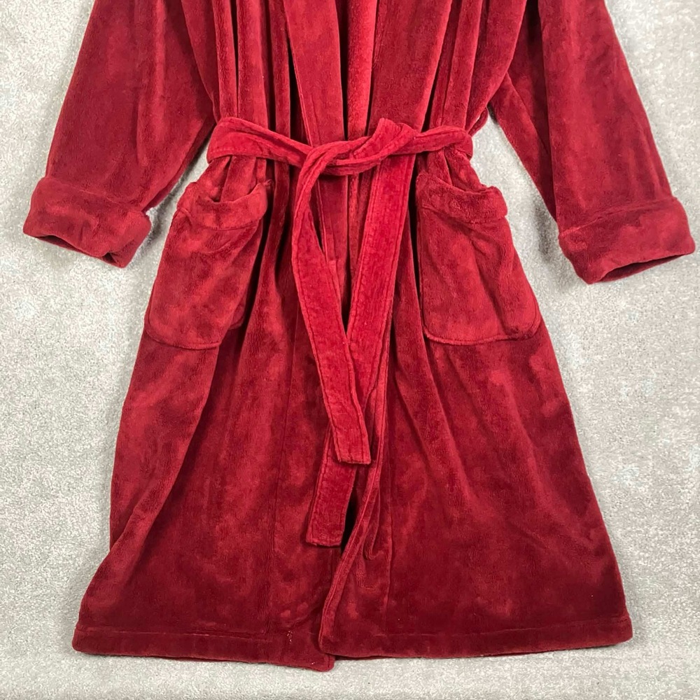 Polo Ralph Lauren Robe Mens Red Fleece Plush Belted Pockets Pony One Size - Picture 2 of 5